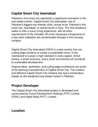 Best Real Estate Project For Investment Capital Smart City Islamabad