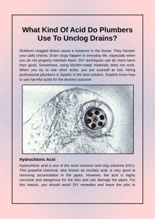 What Kind Of Acid Do Plumbers Use To Unclog Drains?