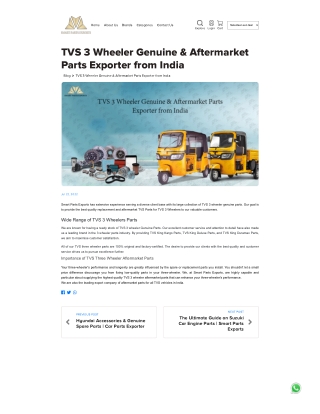 TVS 3 Wheeler Genuine & Aftermarket Parts Exporter from India