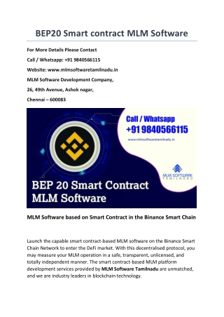 BEP20 Smart Contract MLM Software