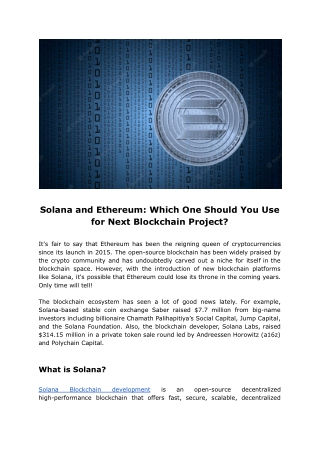 Solana and Ethereum: Which One Should You Use for Next Blockchain Project?