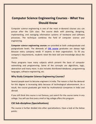 Computer Science Engineering Courses - What You Should Know