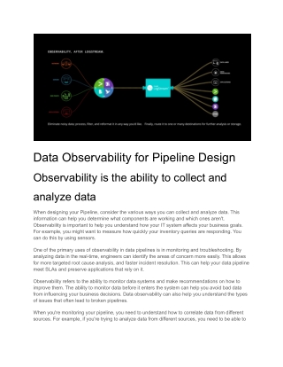 Data Observability for Pipeline Design