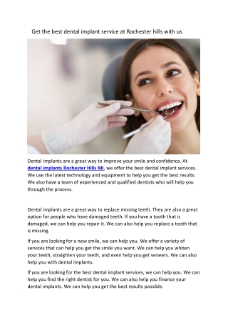 Get the best dental implant service at Rochester hills with us