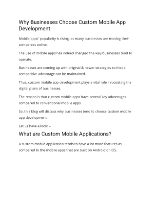Why Businesses Choose Custom Mobile App Development