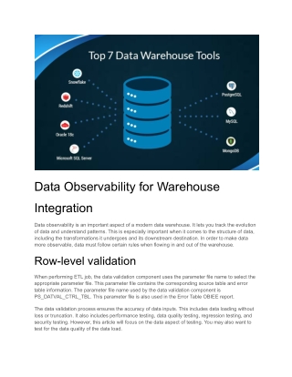 Data Observability for Warehouse Integration