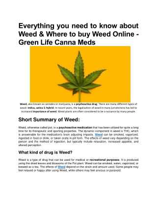 Everything you need to know about Weed - Green Life Canna Meds