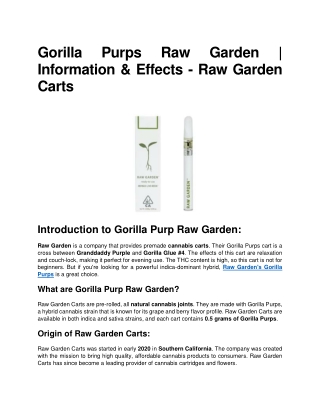 Gorilla Purps Raw Garden - Info - Raw Gardens Carts