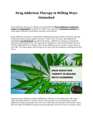 Drug Addiction Therapy in Willing Ways Islamabad