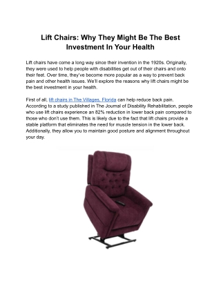 Lift Chairs: Why They Might Be The Best Investment In Your Health
