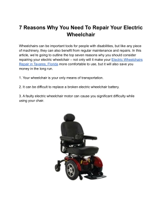7 Reasons Why You Need To Repair Your Electric Wheelchair