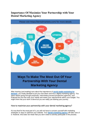 Importance Of Maximize Your Partnership with Your Dental Marketing Agency