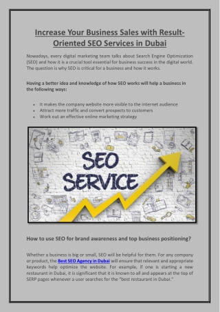 Increase Your Business Sales with Result-Oriented SEO Services in Dubai