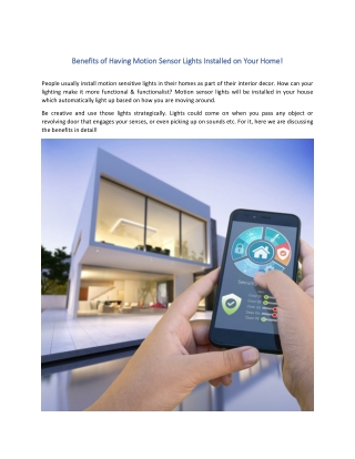 Benefits of Having Motion Sensor Lights Installed on Your Home