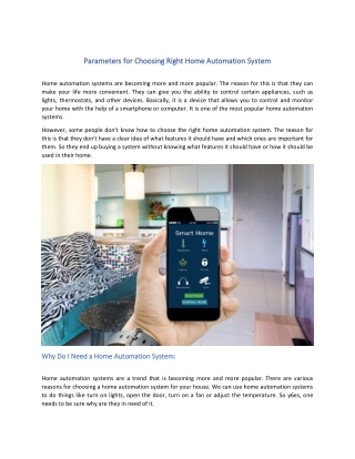 Parameters for choosing right home automation system