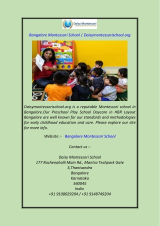 Bangalore Montessori School Daisymontessorischool.org