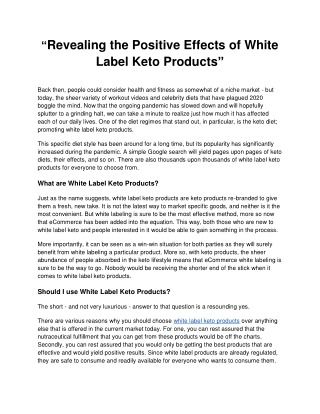 Revealing the Positive Effects of White Label Keto Products