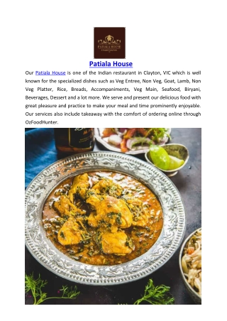 5% off - Patiala House Takeaway Menu Clayton, VIC