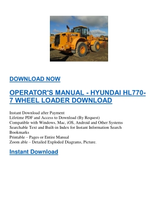 OPERATOR'S MANUAL - HYUNDAI HL770-7 WHEEL LOADER DOWNLOAD