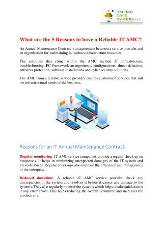 What are the 5 Reasons to have a Reliable IT AMC?