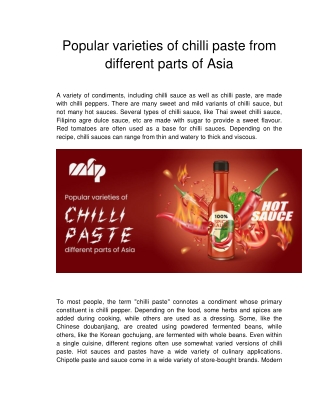 MFP - Popular varieties of chilli paste from different parts of Asia