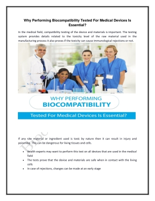 Why Performing Biocompatibility Tested For Medical Devices Is Essential?