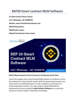 BEP20 Smart Contract MLM Software