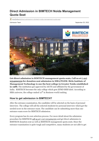 BIMTECH management quota seats| Call@ 9354992359| BIMTECH nri quota