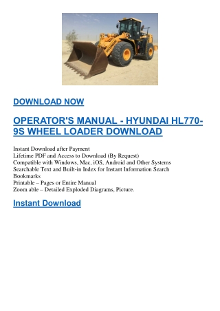 OPERATOR'S MANUAL - HYUNDAI HL770-9S WHEEL LOADER DOWNLOAD