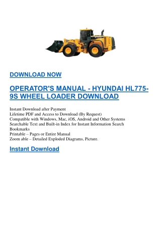 OPERATOR'S MANUAL - HYUNDAI HL775-9S WHEEL LOADER DOWNLOAD