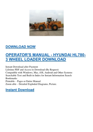 OPERATOR'S MANUAL - HYUNDAI HL780-3 WHEEL LOADER DOWNLOAD