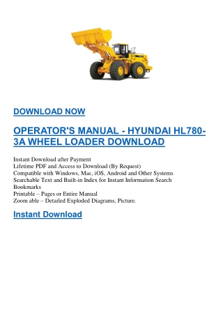 OPERATOR'S MANUAL - HYUNDAI HL780-3A WHEEL LOADER DOWNLOAD