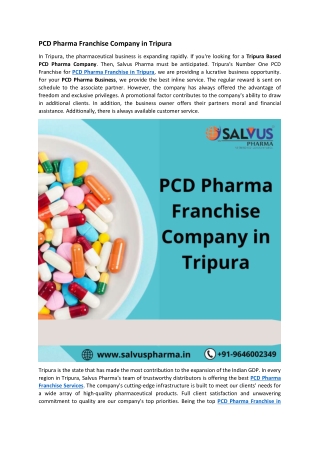 PCD Pharma Franchise Company in Tripura