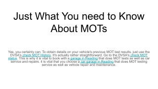 Just What You need to Know About MOTs