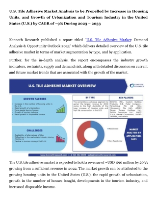 U.S. Tile Adhesive Market Images Press Release