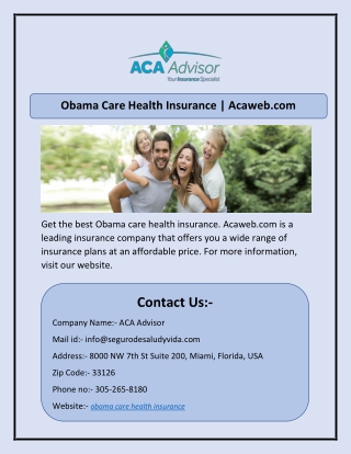 Obama Care Health Insurance | Acaweb.com