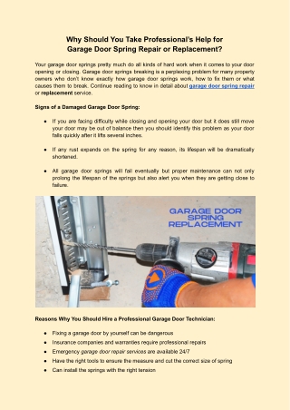 Why Should You Take Professional’s Help for Garage Door Spring Repair or Replace