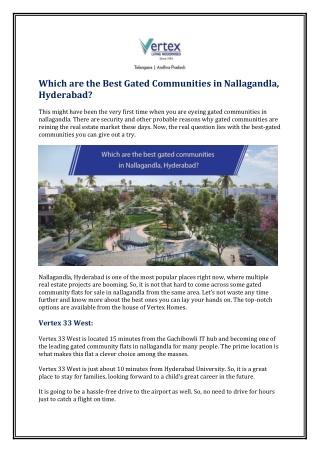 Which are the Best Gated Communities in Nallagandla, Hyderabad