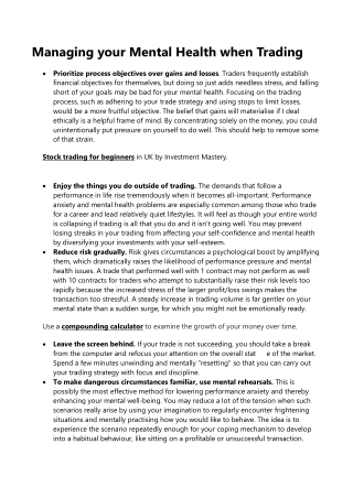 Managing your Mental Health when Trading
