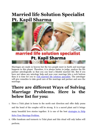 Married life Solution Specialist Pt. Kapil Sharma