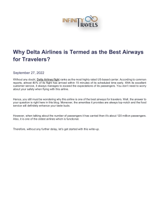 Why Delta Airlines is Termed as the Best Airways for Travelers