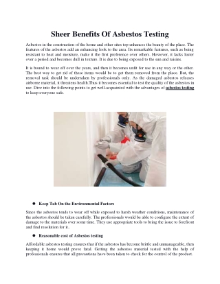 Sheer Benefits Of Asbestos Testing
