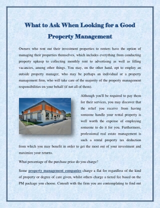 What to Ask When Looking for a Good Property Management