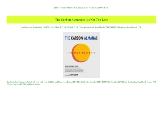 [PDF] Download The Carbon Almanac It's Not Too Late PDF eBook