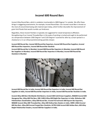 Inconel 600 Round Bar Importers