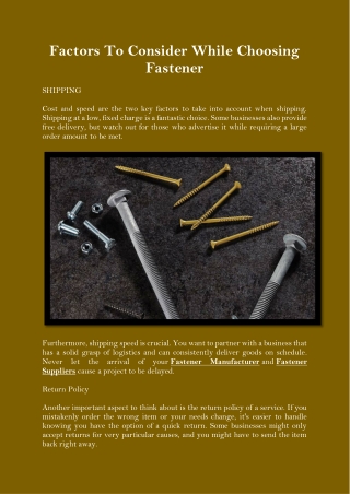 Factors To Consider While Choosing Fastener