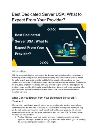 Best Dedicated Server USA_ What to Expect from Your Provider