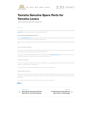 Yamaha Genuine Spare Parts for Yamaha Lovers