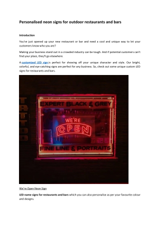 Personalised neon signs for outdoor restaurants and bars