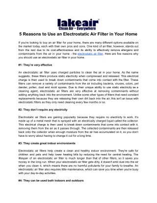 5 Reasons to Use an Electrostatic Air Filter in Your Home